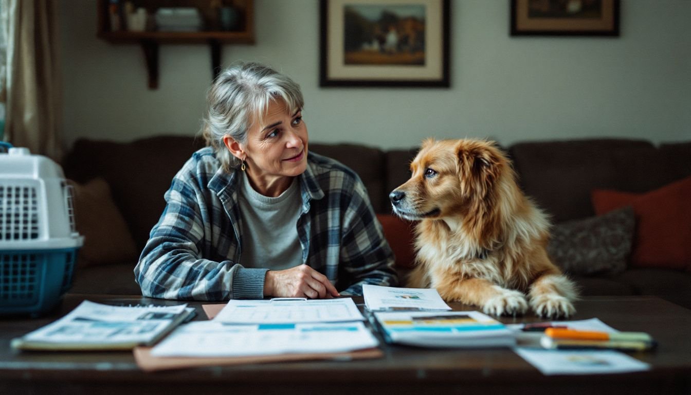 A pet owner prepares for a veterinary visit with their pet.
