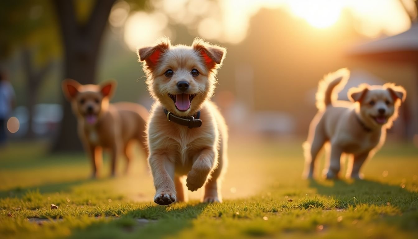 A small dog plays joyfully in the designated area at Hermon Dog Park.