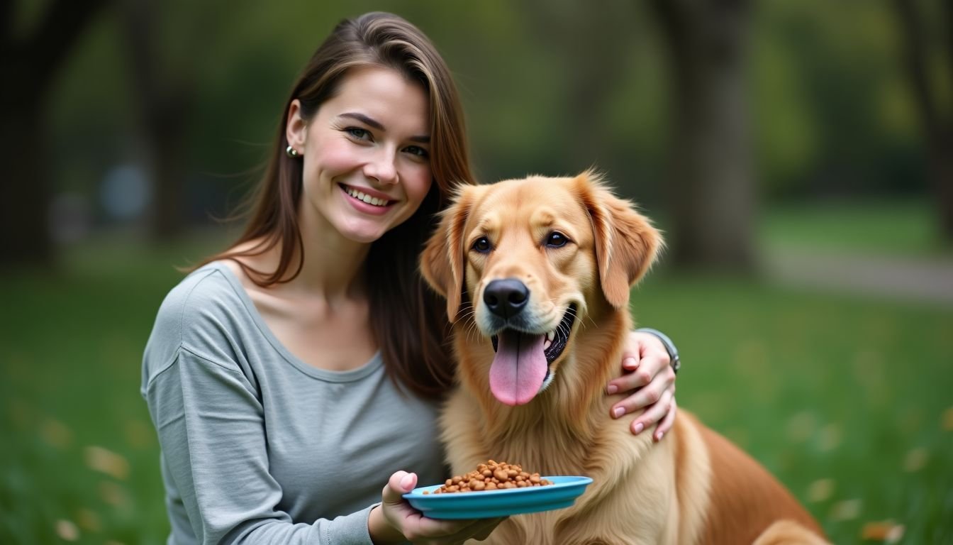 A woman and her Golden Retriever enjoy an active lifestyle in the park.