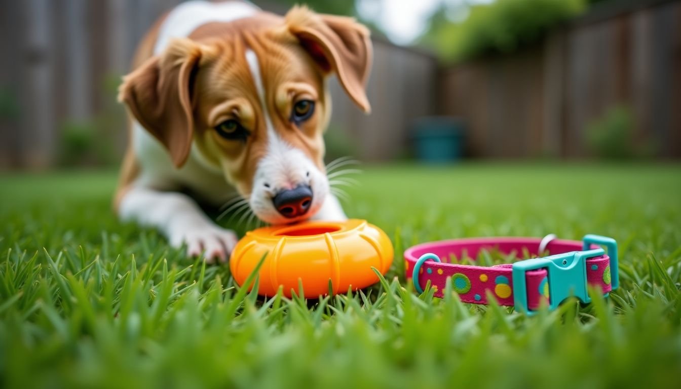 A close-up photo of a West Paw Zogoflex Qwizl treat-dispensing toy in a backyard.